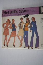 3298 MCCALLS 1972 COLLAR LONG SLEEVE DRESS, BLOUSE, PULLOVER TOP, PANTS PATTERN 12
